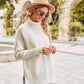 Ribbed Turtleneck Long Sleeve Slit Sweater