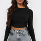 Drawstring Round Neck Long Sleeve Top