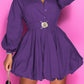 Notched Button Up Balloon Sleeves Dress