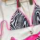 Zebra Print Halter Neck Tie Side Bikini Set