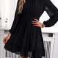 Frill Ruched Mock Neck Balloon Sleeve Dress