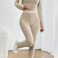 Ribbed V-Neck Long Sleeve Cropped Top and Pants Set