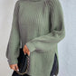 Full Size Turtleneck Rib-Knit Slit Sweater