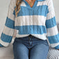 Cable-Knit Striped Long Sleeve Sweater