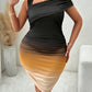 Plus Size Asymmetrical Neck Bodycon Dress