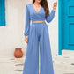 Surplice Top and Wide Leg Pants Set