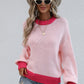 Contrast Trim Drop Shoulder Pullover Sweater