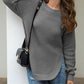 Slit Round Neck Long Sleeve Sweater