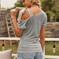 Tied Asymmetrical Neck Cold Shoulder T-Shirt