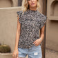 Ditsy Floral Mock Neck Cap Sleeve T-Shirt