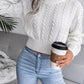 Cable-Knit Round Neck Cropped Sweater