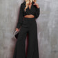 Collared Neck Long Sleeve Top and Wide Leg Pants Set