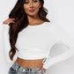 Drawstring Round Neck Long Sleeve Top