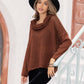 Openwork Mock Neck Dropped Shoulder Sweater