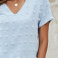 Swiss Dot V-Neck Short Sleeve Blouse