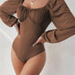 Ruched Balloon Sleeve Bodysuit