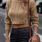 Cable-Knit Tied Round Neck Sweater