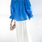 Drawstring Off-Shoulder Flounce Sleeve Blouse