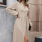 V-Neck Buttoned Slit Dress