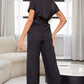 Surplice Neck Tie Waist Top and Pants Pajama Set