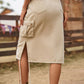 Drawstring Denim Cargo Skirt