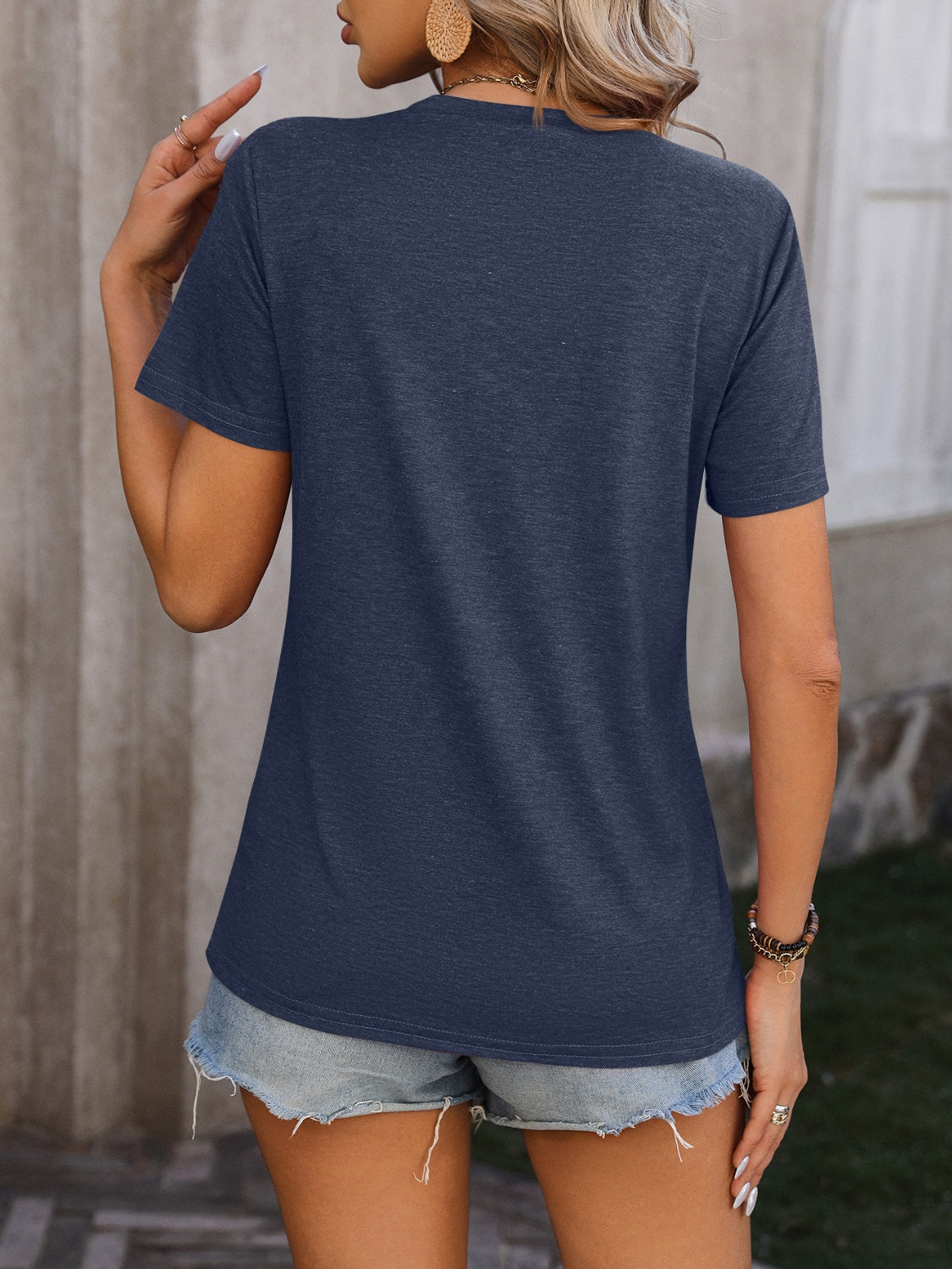 Heathered Round Neck Short Sleeve T-Shirt