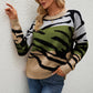 Color Block Animal Print Dropped Shoulder Sweater