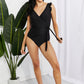 Marina West Swim Full Size Float On Ruffle Faux Wrap One-Piece in Black