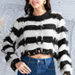 Striped Fringe Round Neck Sweater