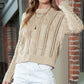 Full Size Openwork Cable-Knit Round Neck Knit Top