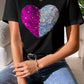 Heart Sequin Round Neck Short Sleeve T-Shirt