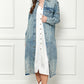 Veveret Full Size Distressed Raw Hem Pearl Detail Button Up Jacket