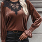 Lace Detail Round Neck Smocked Flounce Sleeve Blouse