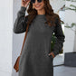 Round Neck Long Sleeve Mini Dress with Pockets