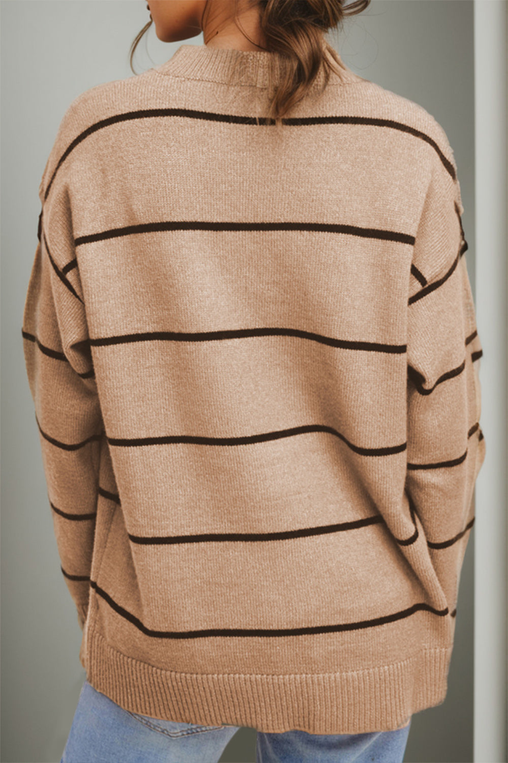 Striped Round Neck Dropped Shoulder Sweater