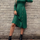 Slit Buttoned Round Neck Long Sleeve Dress