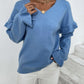 Ruffled V-Neck Dropped Shoulder Sweater