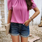 Ruched Mock Neck Short Sleeve Blouse