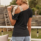 Tied Asymmetrical Neck Cold Shoulder T-Shirt