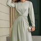 Tie-Waist Round Neck Long Sleeve Dress