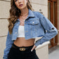 Distressed Raw Hem Cropped Denim Jacket