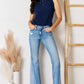 Kancan Mid Rise Raw Hem Flare Jeans