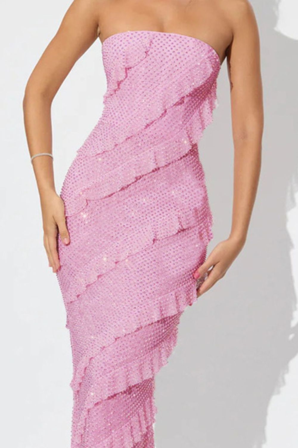 Sequin Ruffled Straight Across Dress