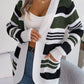 Striped Open Front Long Sleeve Cardigan