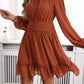 Frill Ruched Mock Neck Balloon Sleeve Dress