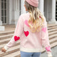 Heart Round Neck Droppped Shoulder Sweater