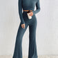 Ribbed Mock Neck Cropped Sweater & High Waist Pants Set