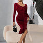 Ruched Twisted Long Sleeve Peplum Dress