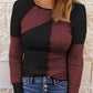 Color Block Round Neck Long Sleeve T-Shirt