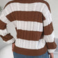 Cable-Knit Striped Long Sleeve Sweater